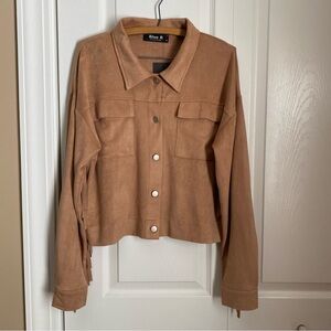 Blue B Brown Tan Faux Suede Leather Fringe Jacket M Western Country Casual